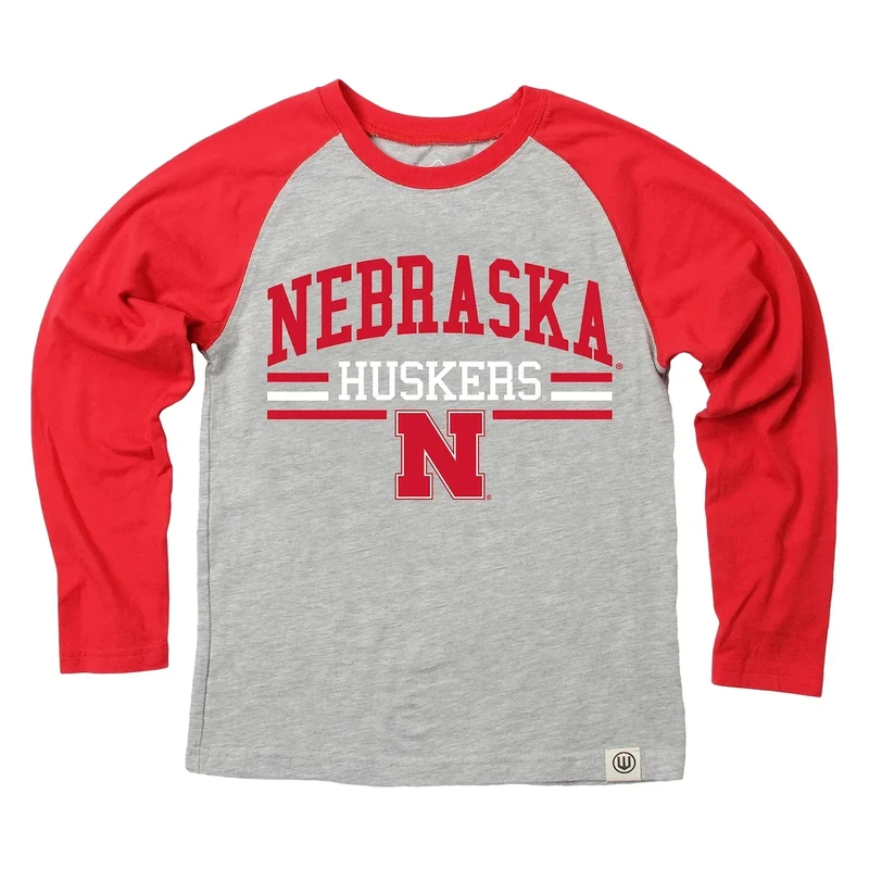 Wes and Willy NCAAA Kids LS Raglan Tee,Nebraska Cornhuskers,2T,Cherry - Image 1
