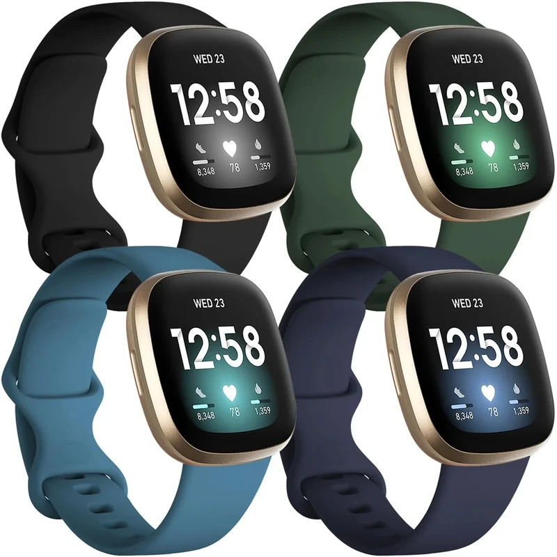 Getino Compatible for Fitbit Sense/Sense 2 Bands/Versa 4/ Versa 3 Bands Women Men, Silicone Sport Accessories, Band for Fitbit Sense/Sense 2/ Versa 4/ Versa 3 Watch, Small Black/Green/Slate/Navy