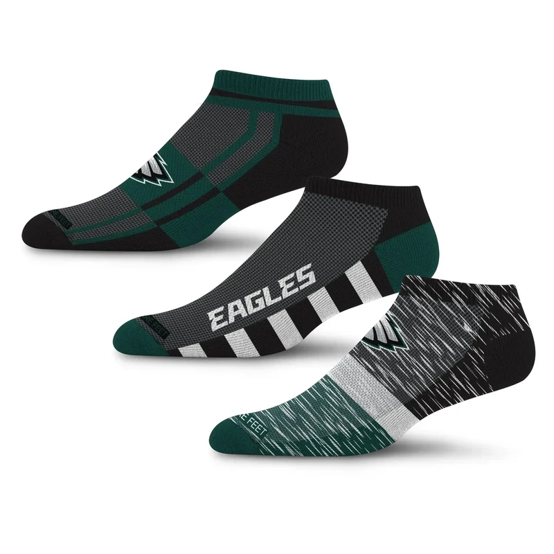 For Bare Feet NFL PHILADELPHIA EAGLES Stripe Stack 3 Pack Ankle Sock Team Colors Large