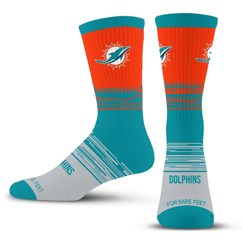 For Bare Feet NFL MIAMI DOLPHINS Elevate Premium Dress Crew Sock Team Color Large