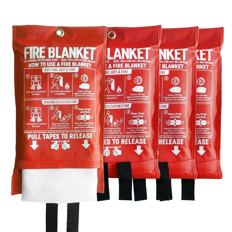 KingtooSize Fire Blanket for Kitchen and Home, 40" x 40", Fiberglass Emergency Fire Blanket, 4 Pack