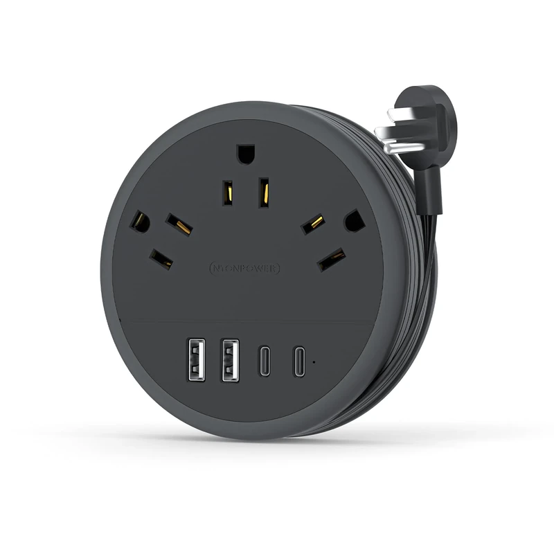 NTONPOWER 4ft Flat Plug Power Strip - 3 Outlets, 2 USB-C & 2 USB-A Ports