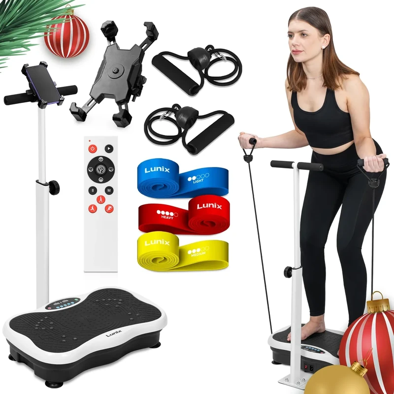 Lunix LX18 Vibration Plate Exercise Machine, Power Platform for Lymphatic Drainage, Full Body Workout Home Fitness Equipment with Handles, Magnetic Acupoints & Phone Holder