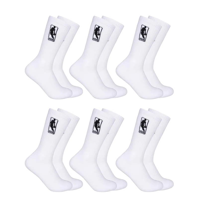 Ultra Game NBA Official Youth Athletic Cushioned Secure Fit Crew Socks - 6 Pack, NBA, Black Logo, Y9-11