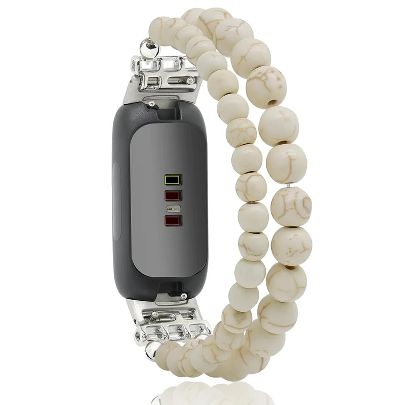 C&L Accessories Bracelets Compatible with Fitbit Inspire 3 Bands for Women, Beaded Wristband Adjustable Gemstone Replacement Straps for Fitbit Inspire 3 (White Turquoise)