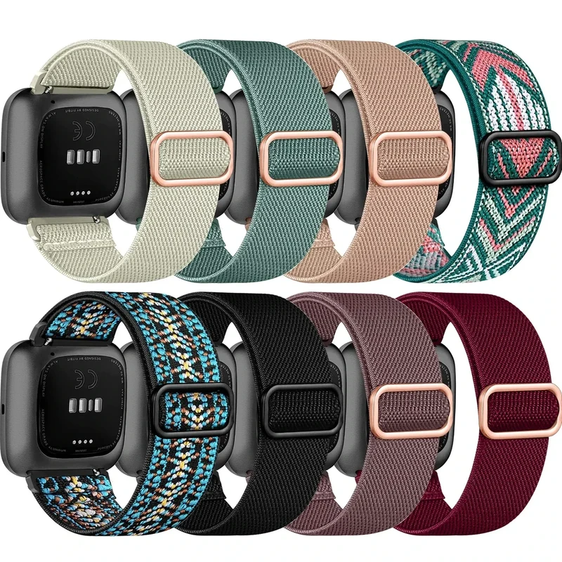Zspoly 8 Pack Elastic Bands Compatible with Fitbit Versa 2/Versa for Women Men, Adjustable Nylon Braided Strap Solo Loop Sport Replacement Wristband