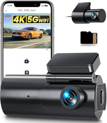 GKU 4K Front & 1080P Rear Dual Dash Cam - 64GB Card, 5GHz WiFi