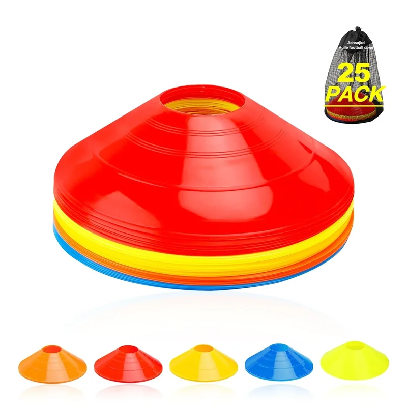 Ashsajkd(Set of 25 - Agility Soccer Cones with Carry Bag and for ， Football Cones for TrainingFootball, Basketball, Coaching, Agility Cones for Indoor and Outdoor Games (E-25 Pack Multicolor)