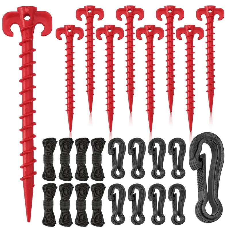 AUGSUN 27 Pieces Plastic Inflatable Stakes Set, Include Tent Stakes, Tethers Ropes and Hooks Heavy Duty Garden Yard Stakes for Christmas Outdoor Decorations (Red)
