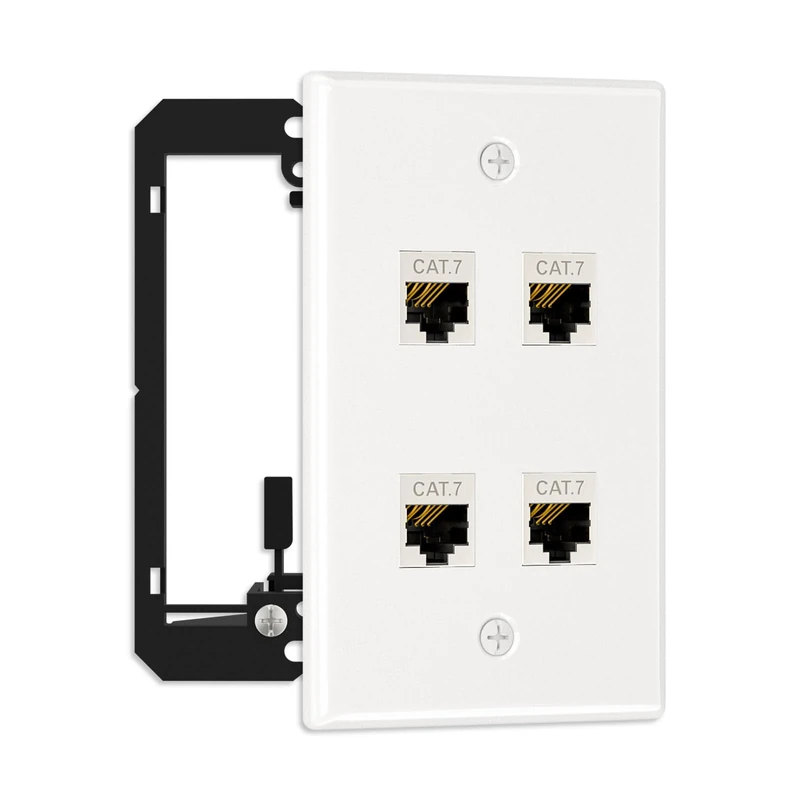 FGB Ethernet Wall Plate with Mounting Bracket, 4 Port Keystone Wall Plate with Bracket and Cat7 Shielded RJ45 Keystone Coupler, Single Gang Keystone Wall Plate with Female to Female RJ45 Keystone