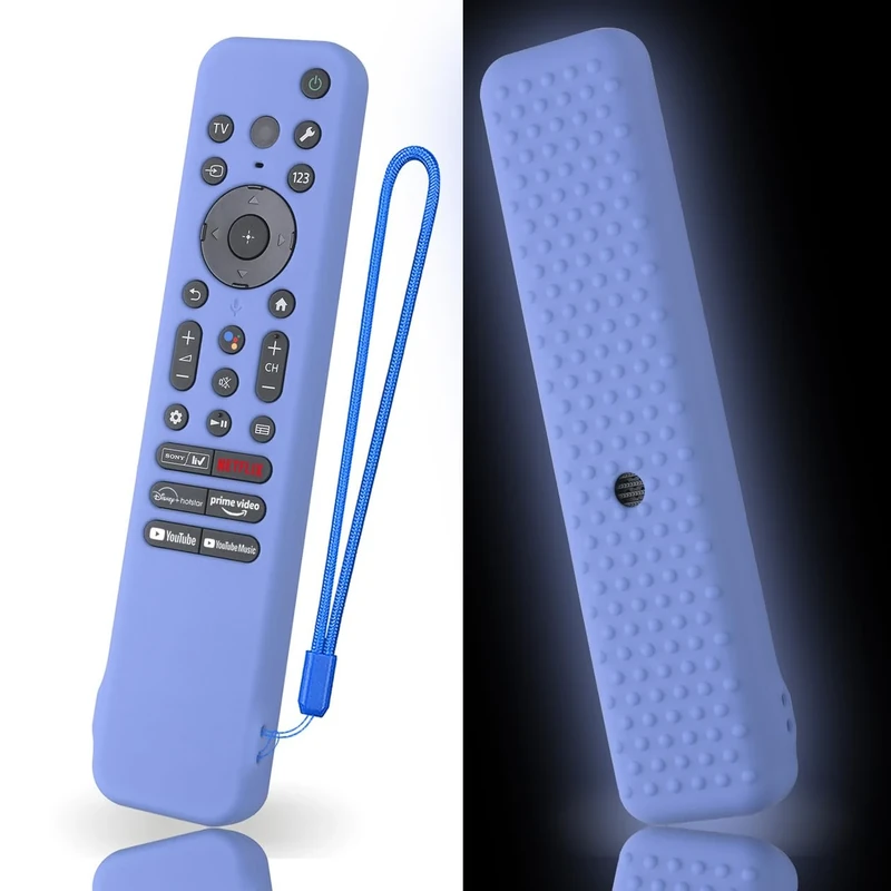 AKSHFETH Silicone Cover for Sony RMF-TX910U RMF-TX920U RMF-TX810U Remote Silicone Cover Skin Protective Sleeve for Sony Bravia TV Remote with Lanyard(Glow Blue)