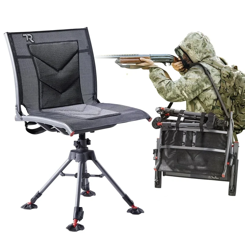 TR 360 Degree Swivel Hunting Blind Chair,400 lbs Capacity Silent,4 Legs Height Adjustable,Comfortable Padded Seat,Portable Ground Hunting Chair for Deer Dove Hunting