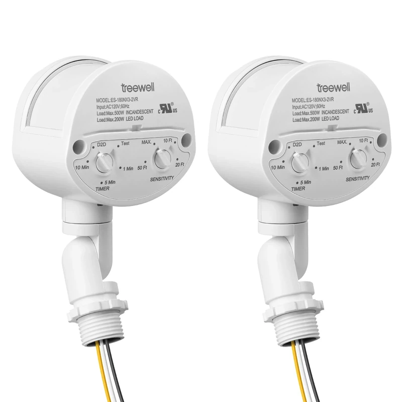 2 Pack Motion Sensor, 180-Degree Replacement Motion Detector, Adjustable Time & Detection Sensitiity Up to 60 Feet Range, 3 Working Modes Pir Motion Sensor for Security Floodlight, White, UL Listed