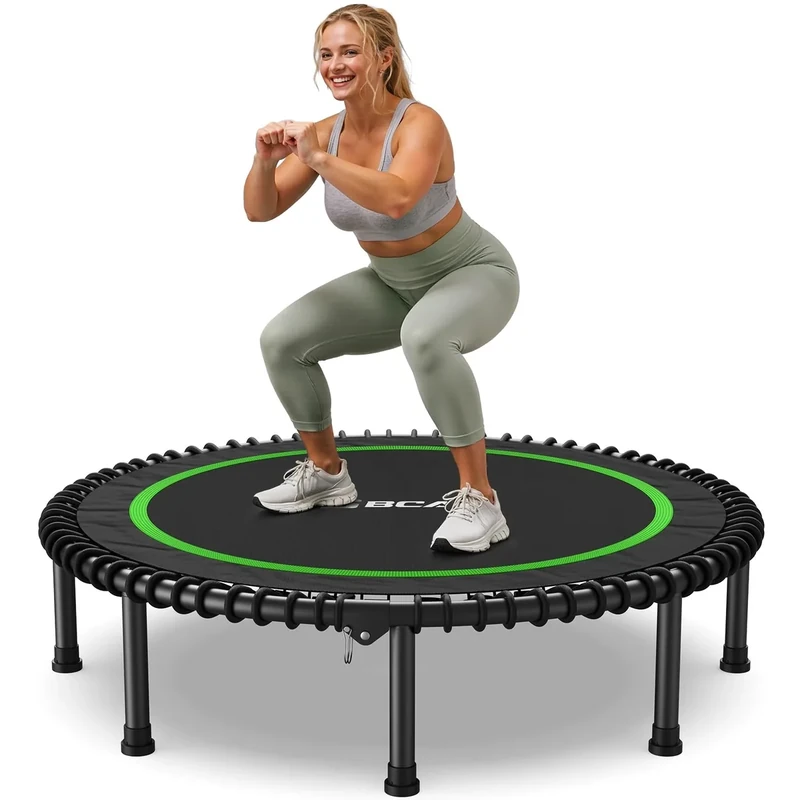 BCAN 48" Adult Fitness Trampoline with Durable Bungees, Stable & Quiet Exercise Rebounder,Great Mini Trampoline for Indoor/Garden Workout - Green