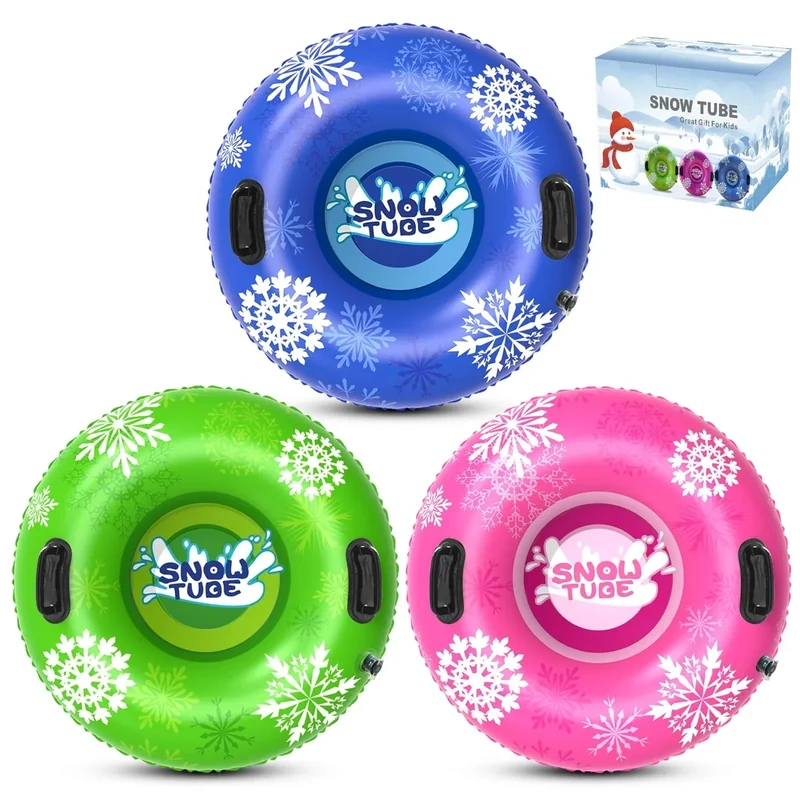 KEUCL Snow Tube, 3Packs for The Whole Family Inflatable Snow Sled for Kids and Adult, Thickened Heavy Duty Hard Bottom Sleds for Snow with Handles, Winter Toys for Outdoor Sledding Snow Tube Sports