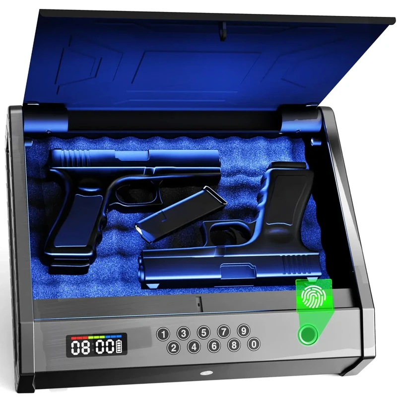 HOLEWOR Gun Safe, Biometric Gun Safes with Two Gun Capacity, Fingerprint Quick Access Portable Handgun Safe Pistol Safe for Bedside Nightstand Car