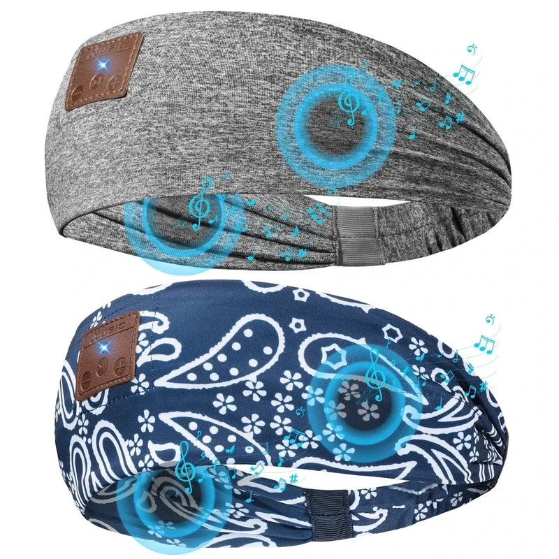 ASIILOVI 2-Pack Bluetooth Sleeping Headband - Thin Speakers, Soft Fit