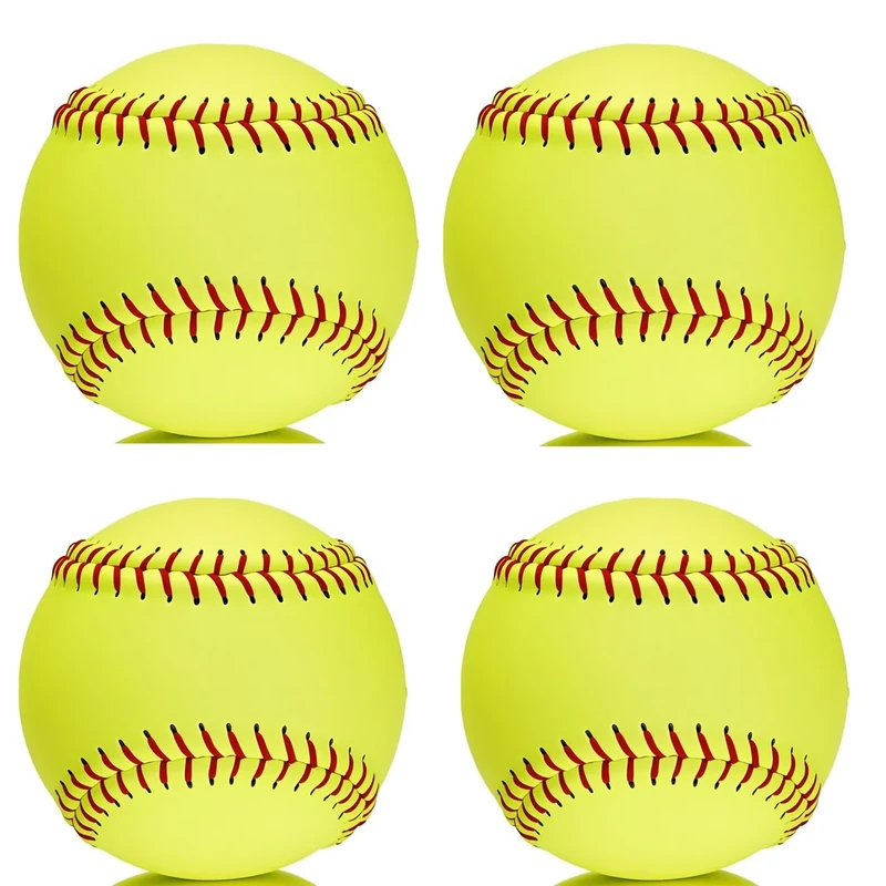 OMYOPY Official Size Softballs 12" Softballs Fastpitch Practice, Unmarked & Leather Covered Training Ball for Games, Practice and Training(4 Pack)