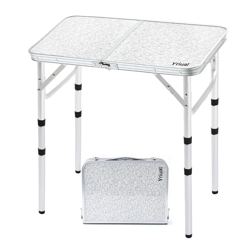 Yriuat Folding Camping Table 2ft Portable Pinic Table Adjustable Height Small Card Table Aluminum Foldable Lightweight with Carry Handle for Outdoor Indoor Hiking Camp BBQ Beach