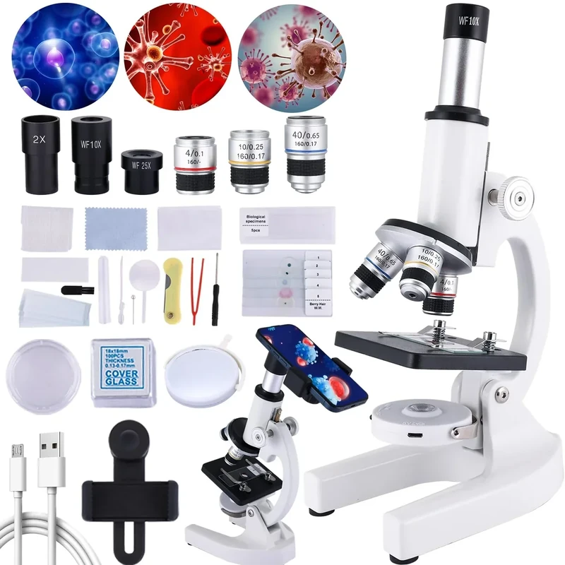 Herwicm Kids Microscope 40X-2000X with Phone Adapter & Slide Kit - Image 1