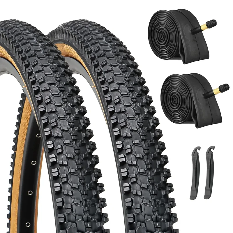 26-inch Mountain Bike Tires Set: Hycline 2-Pack 26x1.95 inch (54-559mm) 60TPI Folding Replacement Puncture-Resistant Bicycle Tires and Pair 26-inch Inner Tubes with Tire Levers for MTB Off-Road Bike