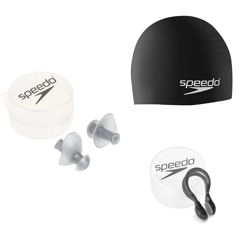 Ear Plugs + Black Swim Cap + Nose Plug