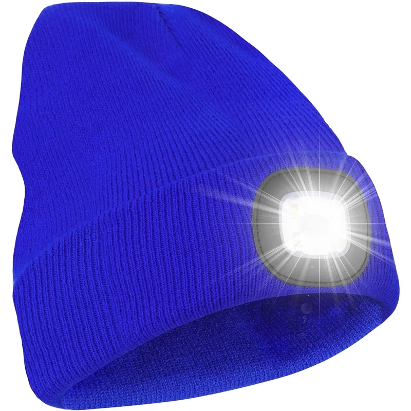 YMHB Unisex Beanie Hat with Light, USB Rechargeable LED Headlamp Hat Night Light Cap Christmas Stocking Stuffers Gifts for Men Dad Father Husband (Royal Blue)