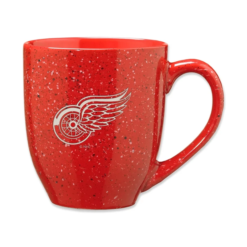 Rico Industries NHL Hockey Detroit Red Wings Red 16 oz Team Color Laser Engraved Speckled Ceramic Coffee Mug