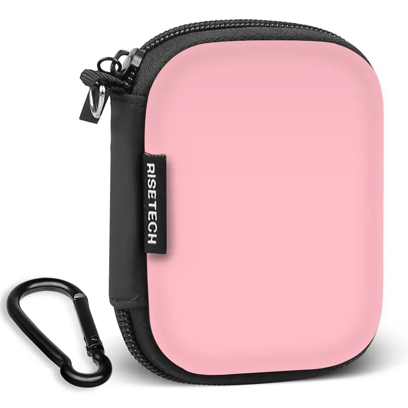 Earbud Case Holder, RISETECH Hard Earphone Travel Case Zipper Pouch Compatible with Wired Earbuds, TAGRY X08, Btootos A90 Pro, in Ear Monitor -Pink