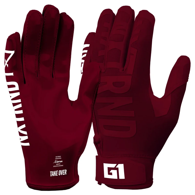 Nxtrnd G1 Youth Football Gloves, Kids Sticky Receiver Gloves (Maroon, Youth Large)