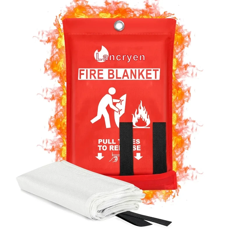 Lancryen Emergency Fire Blanket, Fire Extinguisher Blanket, Fire Suppression Blanket, Flame Retardant Towel Fire Safety Cloth for Home, Kitchen, School, Grill, Car, Office, Warehouse(40” x 40”)