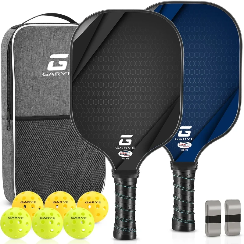 GARYE Pickleball Paddles Set of 2, USAPA Approved Carbon Fiber Pickleball Set, Lightweight Pickle Ball Rackets 2 Pack with 6 Balls, 1 Bag, Pair of Grip Tapes, Pickle Ball Paddle for Men and Women
