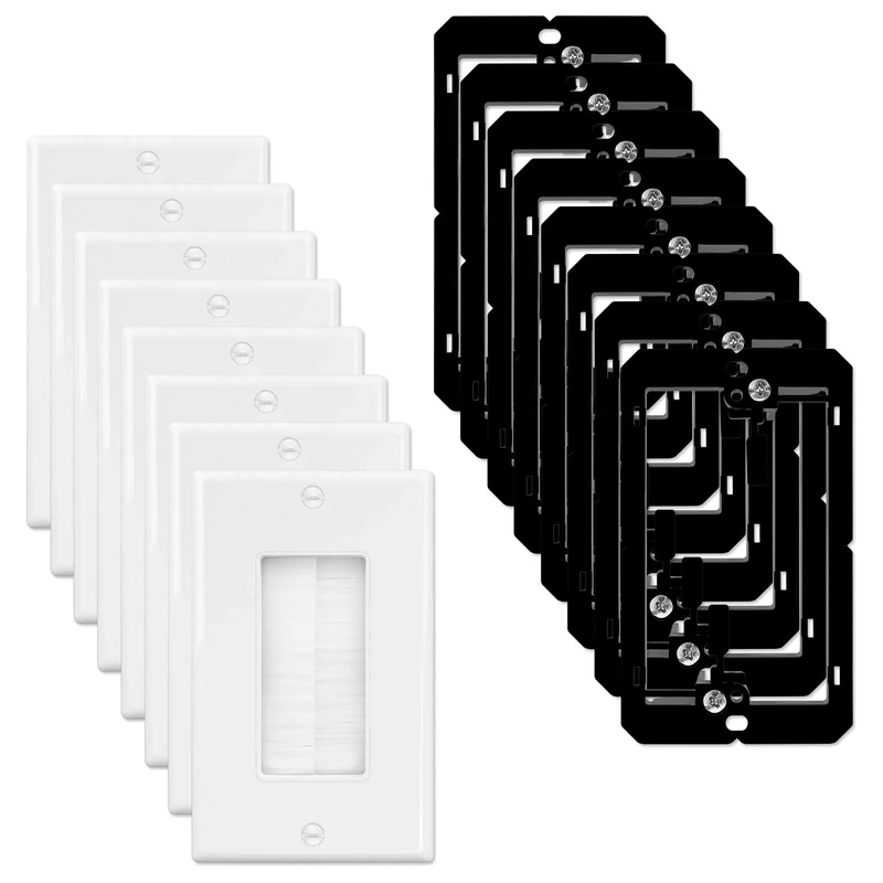 Iwillink (8 Pack) Brush Wall Plate with Low Voltage Mounting Bracket, Cable Pass Through Insert for Wires, Single Gang Cable Access Strap, Wall Socket for HDTV, Home Theater Systems