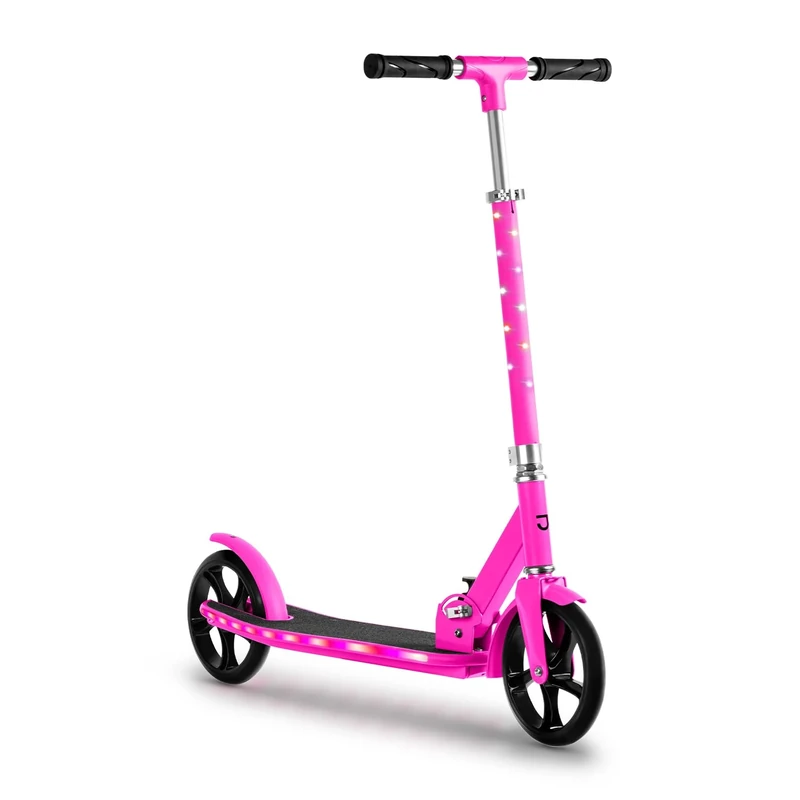 Jetson Jupiter Jumbo Teen 2-Wheel Kick Scooter, Includes LED Lights on Stem and Deck, 7 Preprogrammed Light Patterns, Sturdy Wide Deck, Rear Brake, Easy-Folding Mechanism, Ages 8+ Red, JJUPBW-PNK