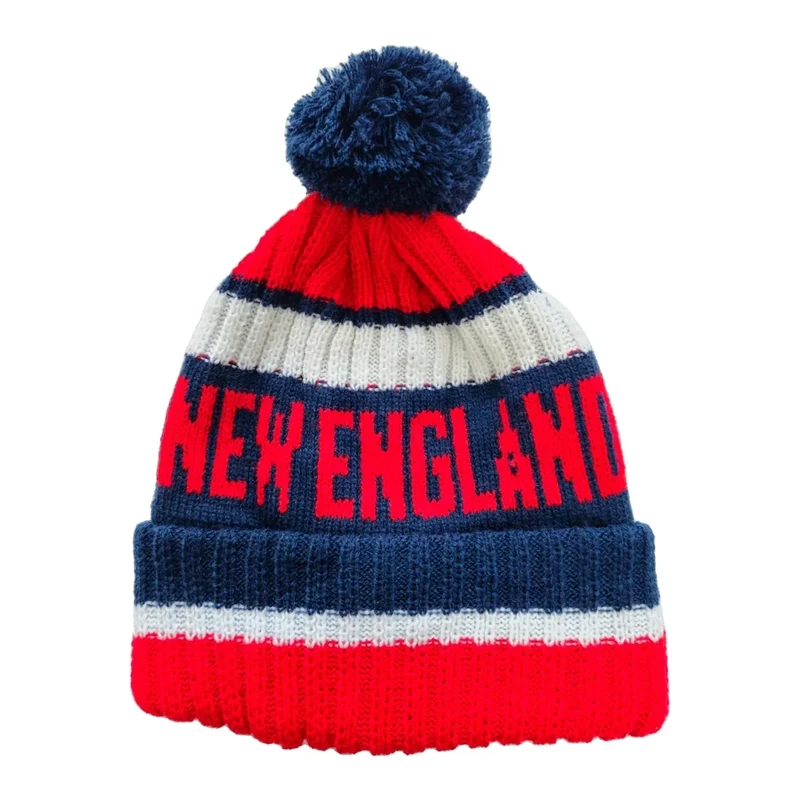 aoenbork NewEngland Beanie Knit Hat with Pom Winter Cuffed Cap Sport Fans Gift