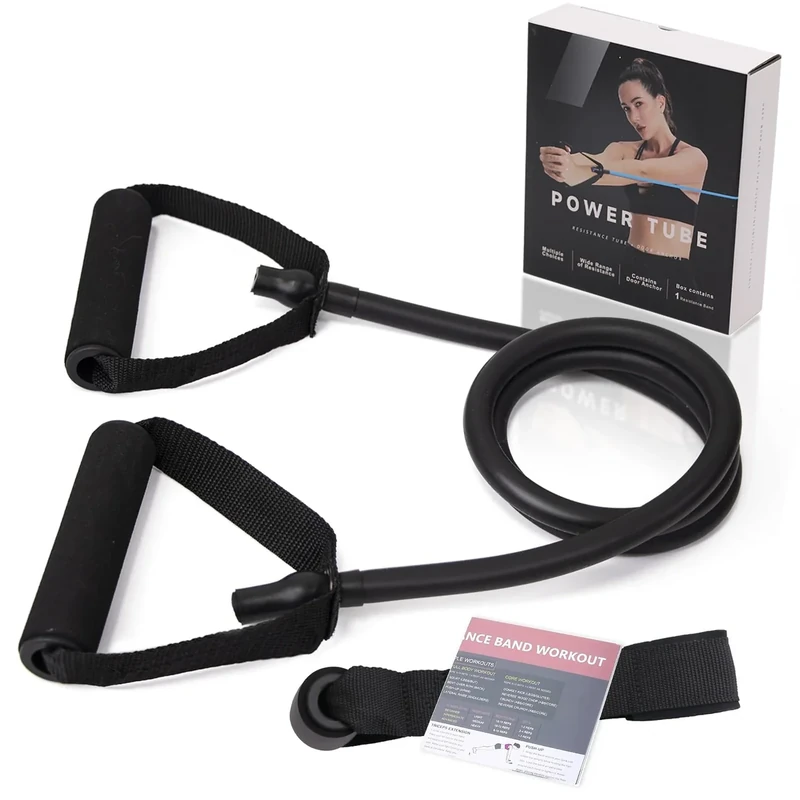 Single Resistance Bands with Handles for Working Out Women and Men, Exercise Bands with Door Anchor, Stretch Bands for Home Workouts, Simple Guide Included (Extra heavy-black-50 lbs)
