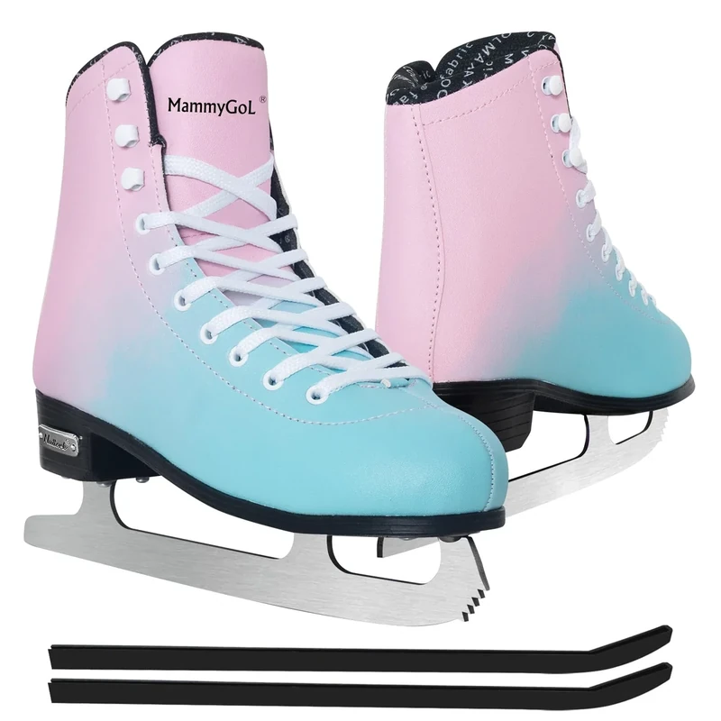 MammyGol Women's Figure Ice Skate in Color Gradient Figure Skate Lace up with Stainless Steel Blade Light Support for Girls/Women