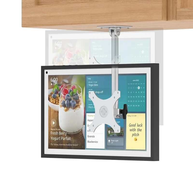 Laivli Echo Show 15 Under Cabinet Mount, Easy to Adjust The Height with Thumb Screw, Rotate Tilt Swivel for 15.6" Smart Display, Whole Aluminum Mount for Echo Show 15