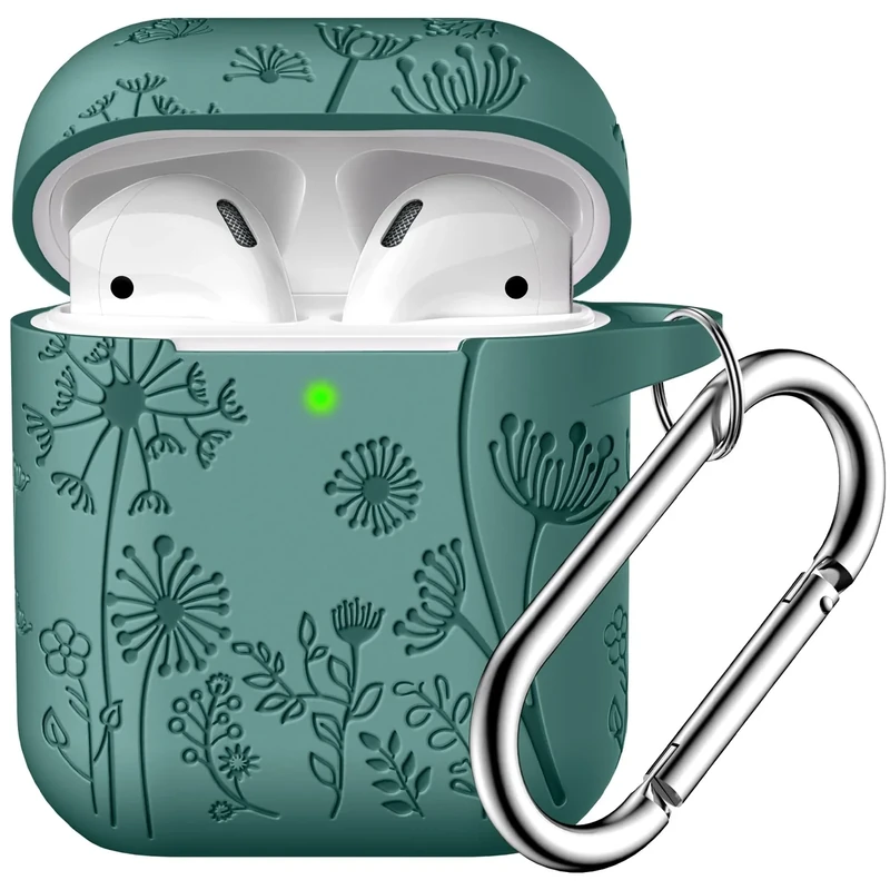 Lerobo Pine Green Engraved AirPods Case with Keychain- Fits 1st/2nd Gen