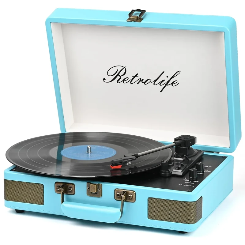 Retrolife Bluetooth 3-Speed Vinyl Turntable - PU Leather Suitcase