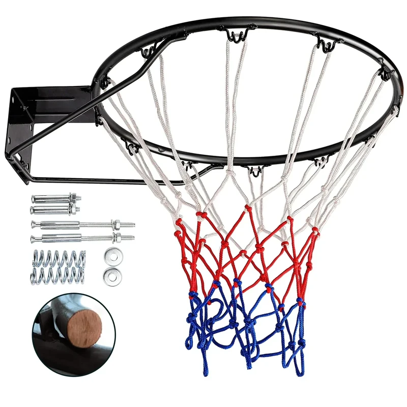Dripex Solid Basketball Rim 18" Replacement Breakaway Wall Mounted Outdoor Heavy Duty Solid Steel 18 Inch Rim Double Spring with All Weather Net (Black)