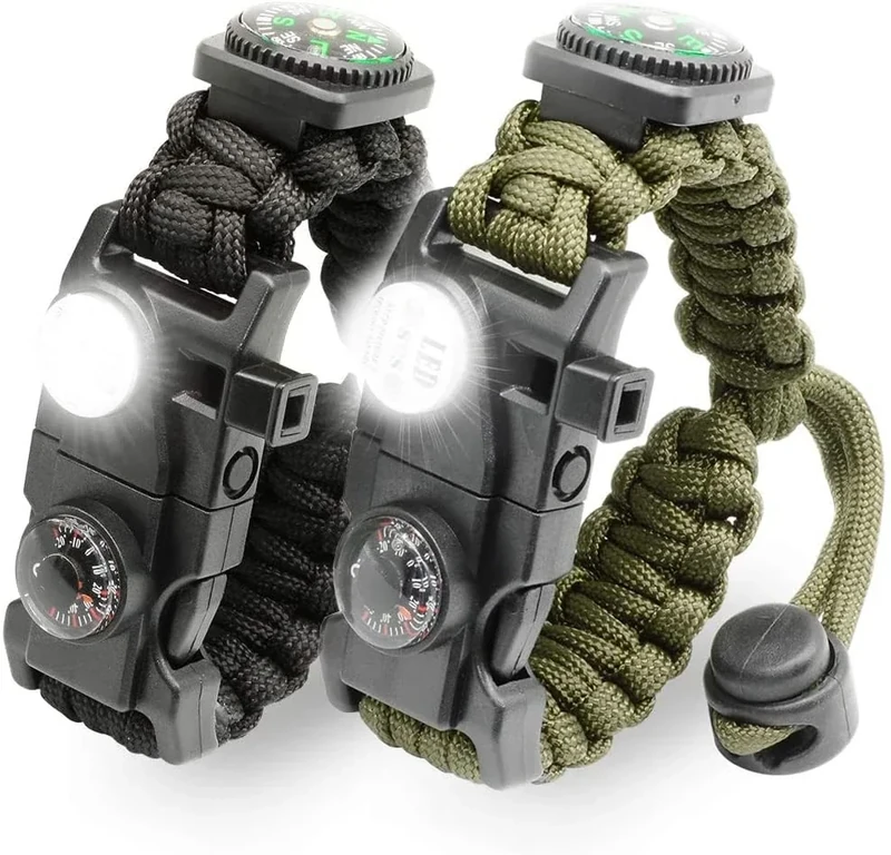 NVioAsport 20 in 1 Paracord Bracelet, Adjustable Gear Kit with SOS LED Light, Fire Starter, Bigger Compass, Survival Whistle, Perfect for Camping, Hiking, Fishing, Survival Bracelet