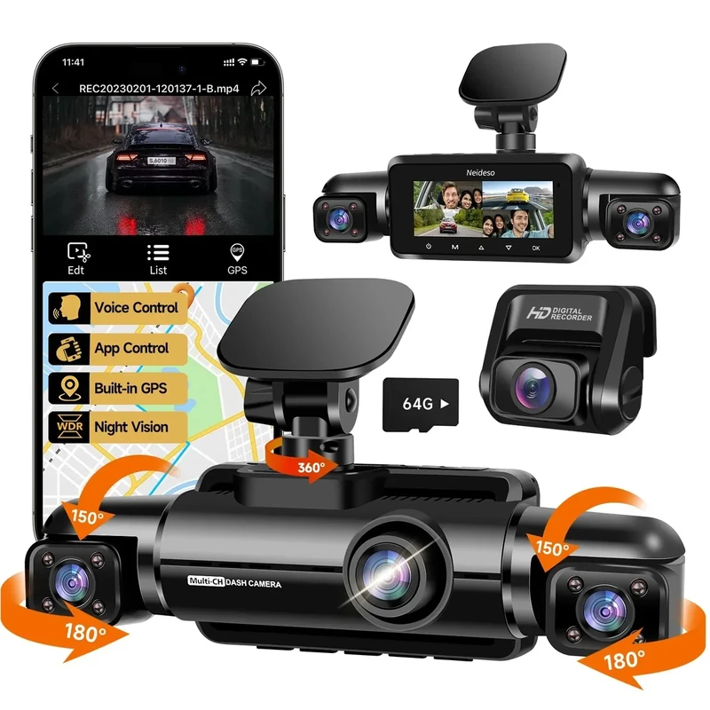 Neideso N300 4-Channel Dash Cam - F/R 4K/1080P, WiFi GPS, Night Vision