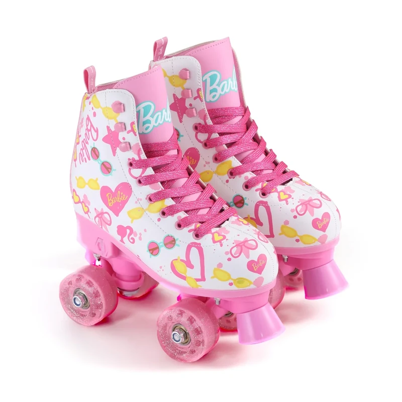 Barbie Roller Skates for Girls - Adjustable Sizes 12-2, Glitter Wheels, ABEC 5 Bearings - Durable PVC Material, Foam Shoe Lining - Perfect for Active Fun and Adventures