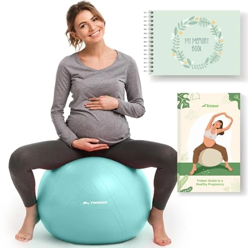 Trideer Pregnancy Birthing Yoga Ball – 1.7mm Extra Thick for Labor & Maternity, 440LB Anti-Burst, Non-Slip Stability – Includes Exercise Guide & Baby Memory Book - Image 1