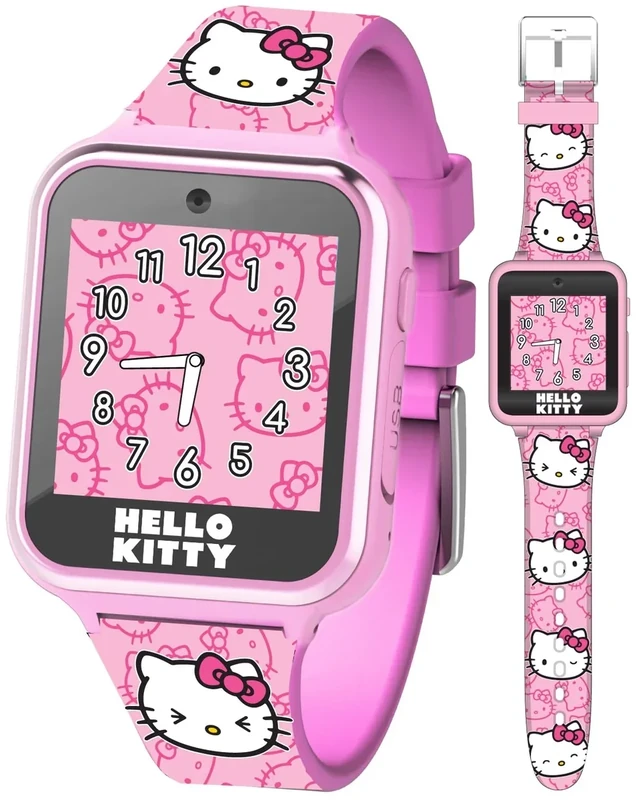 Accutime Hello Kitty Smartwatch - 10 Faces, Camera, Games, Pink Strap