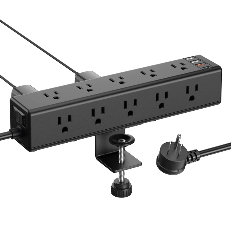 CCCEI Clamp Power Strip - 15 Outlets USB-C & USB-A 10ft Plug - Black