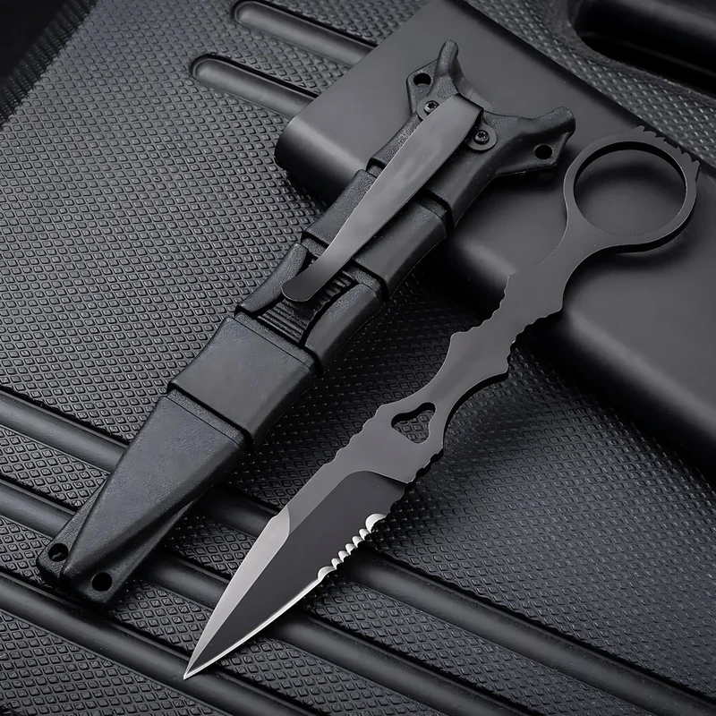 Portable 6.7 Inch 440C Fixed Blade Outdoor Camping Straight Knife With Kydex Sheath - Black