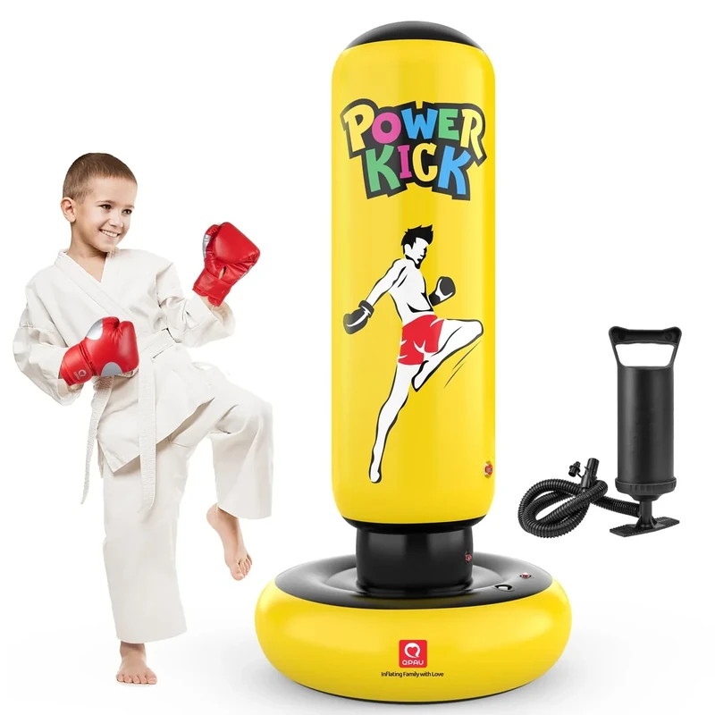 QPAU Larger Punching Bag for Kids, 66" Inflatable Boxing Bag, Gifts for Boys & Girls Age 5-12 for Practicing Karate, Taekwondo, MMA and to Relieve Pent Up Energy in Kids and Adults (Yellow)