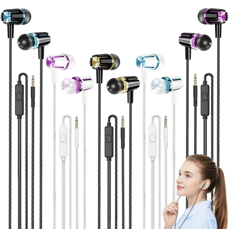 Kirababy Earbuds Wired with Microphone, 5 Pack Wired Headphones with Powerful Heavy Bass, High Definition, Earphones 3.5mm Jack
